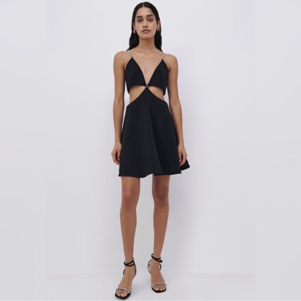 Jonathan Simkhai Ellis Crystal Strap Cut Out Mini Dress Size 4 Black/Silver